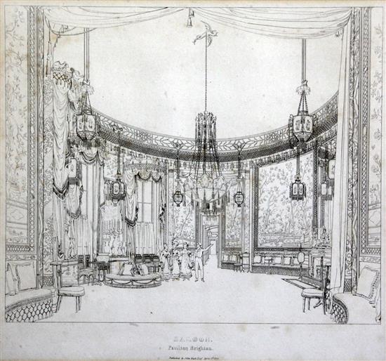 John Nash Kitchen, Saloon, Salon and Interior of the stables, Pavilion Brighton, c.1823 largest overall 11.5 x 13in.